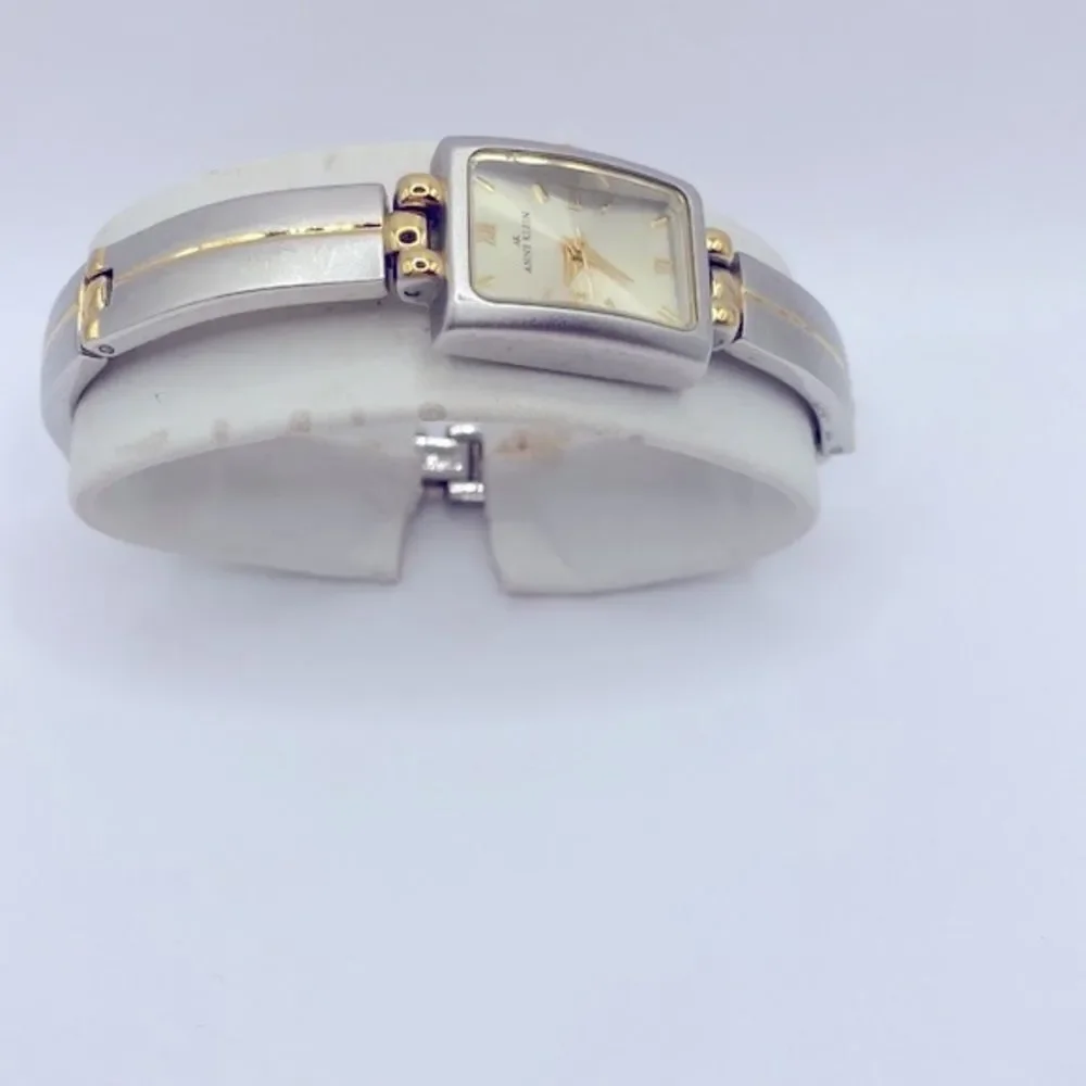 Working! Ladies Anne Klein 2 Tone Rectangular Face Dainty Minimalist Watch